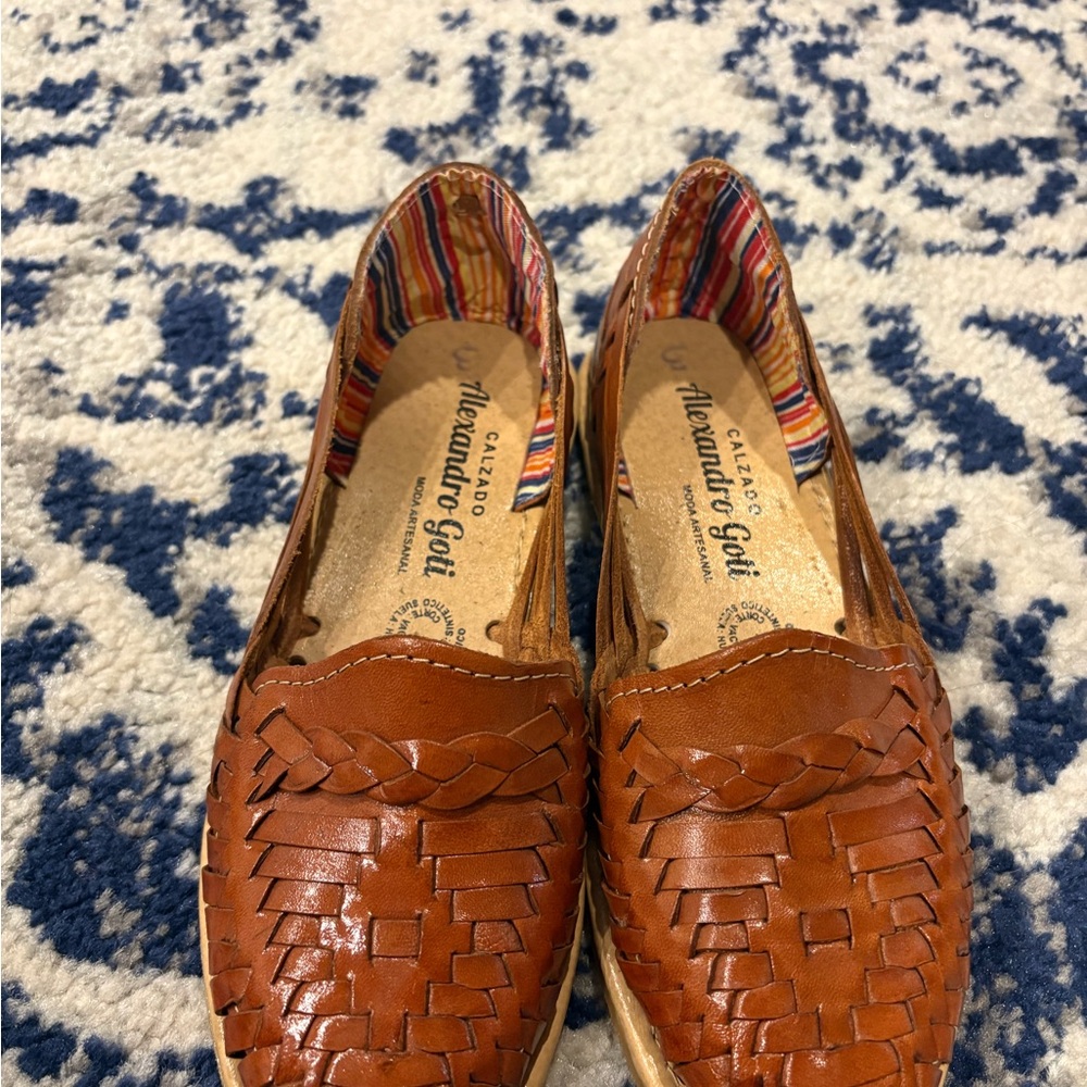 Brown Leather Woven Loafers by Calzado Alejandro Goiti